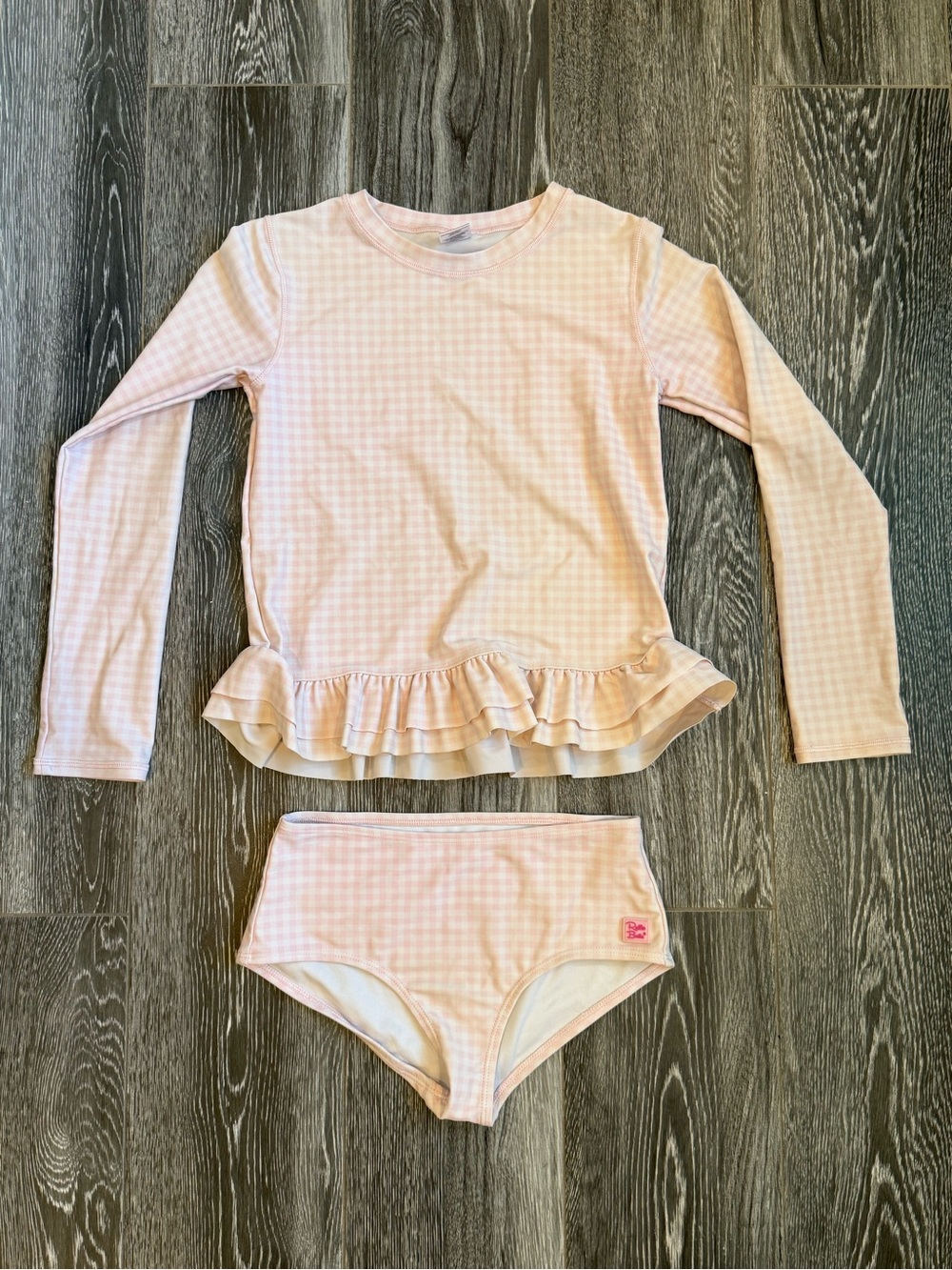 Ruffle Butts Pink Gingham Long-Sleeve Rashguard Set